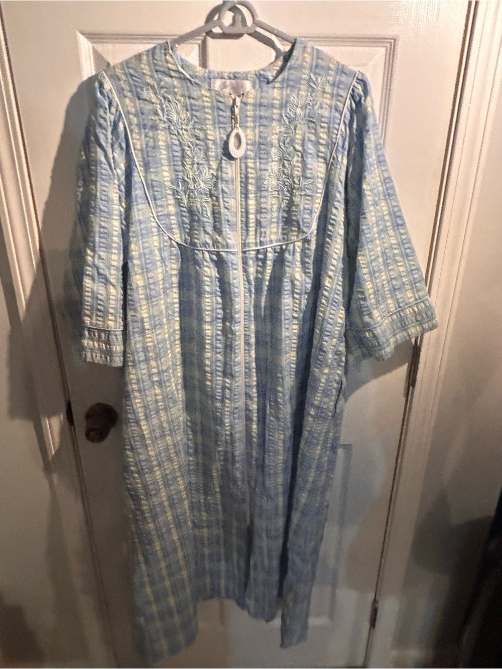 Light Blue Striped Women's Zip-Front House Dress